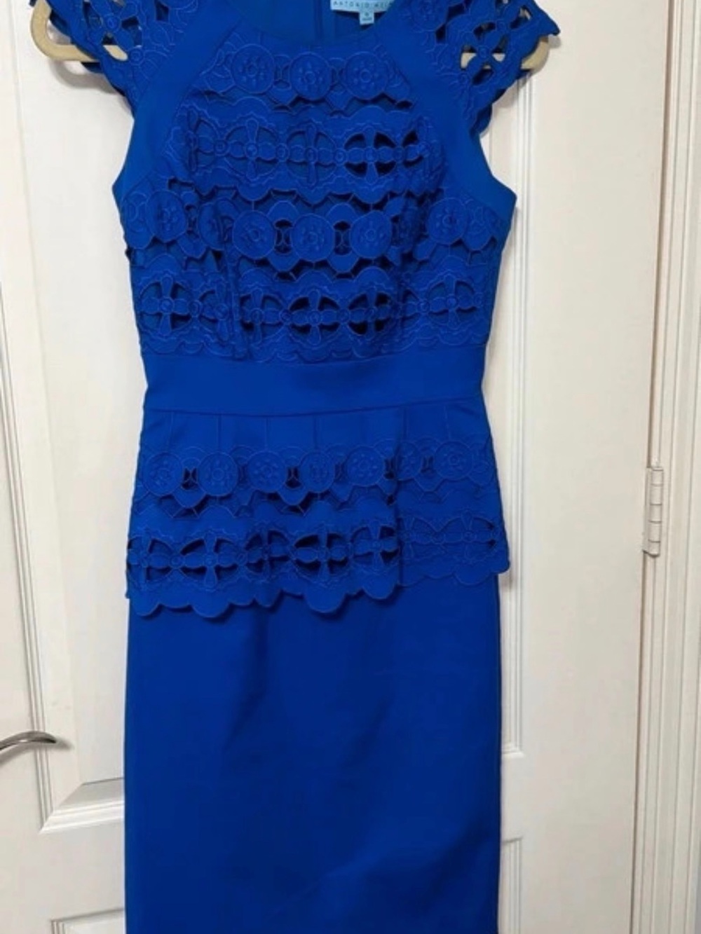 ANTONIO MELANI Royal Blue Lace Peplum Sheath Dress Size 0
